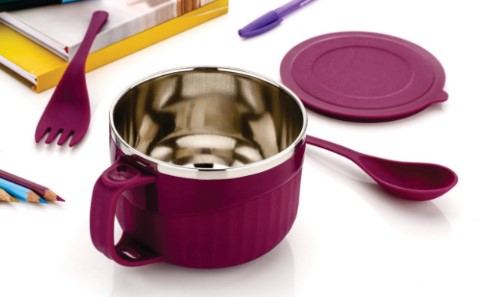 Maggie Noodles Soup Bowl with Spoon - 600ml Stainless Steel Insulated Inner, Plastic Handle Airtight Leakproof Lid, Dishwasher Safe Food Grade Hot Food Container for Poha Dal UAE Home Kitchen Essential  